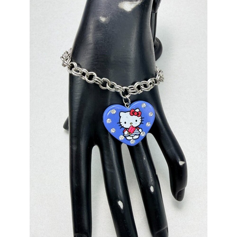 Hello Kitty Heart Bracelet Blue Enamel Rhinestones Chain Bracelet
